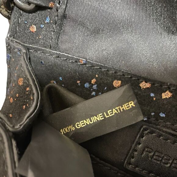 Rebecca Minkoff Black Suede Crossbody Bag with Cobalt Blue & Rose Gold Splatter - Picture 7 of 12